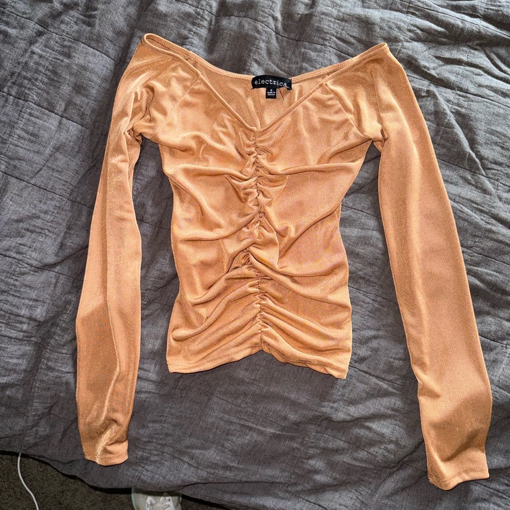 Orange off the shoulder ruched top, S